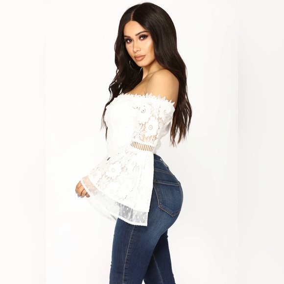 Fashion Nova Festie Bestie Bell Sleeve Top in White - Picture 2 of 3